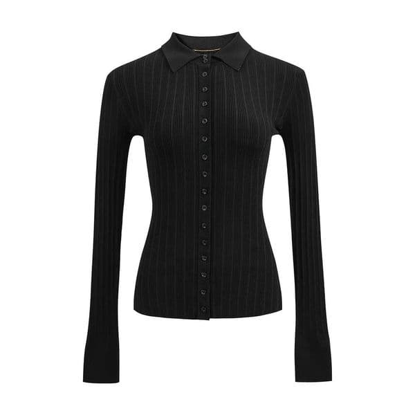 Designer Black Elegant A5 Women's Polo Top 2026 Autumn New Collection Inner Base Knitted Long Sleeve Sweater
