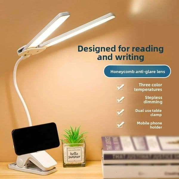 USB Rechargeable Clip-On LED Desk Lamp - Eye-Caring Reading Light for Students Dorm/Bedroom Portable Small Study Lamp H260325