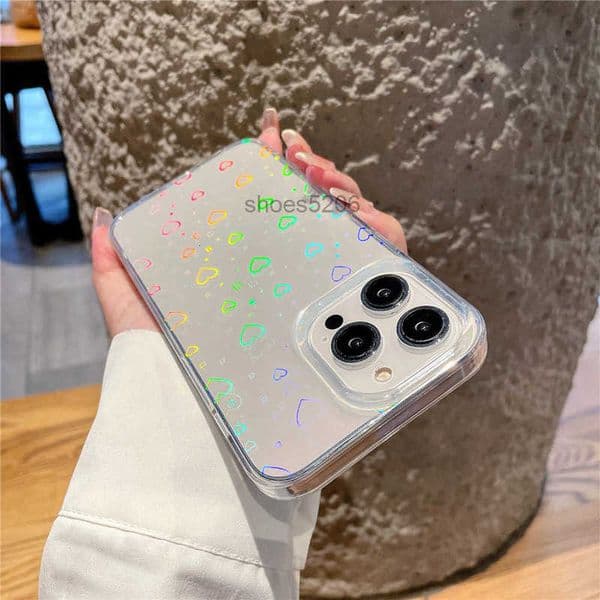 iPhone phone case for 17 16 15 14 13 12 11 Pro Max fashion designer laser little heart transparent Anti-drop protection silicone phone case