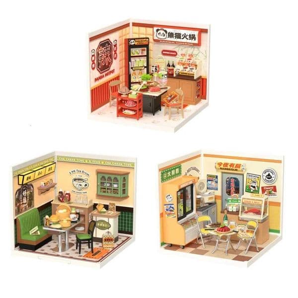 Robotime Rolife DIY Miniature House Kit Model Building Craft Kit with LED for Adults Kids Panda Hot Pot and Night Out Food Stall X260325