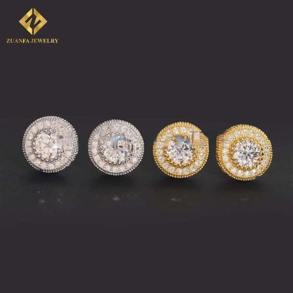 24h Shipping Halo Rapper Jewelry Round Cluster Stud Earring Solid 925 Silver VVS Moissanite Iced Out Earrings