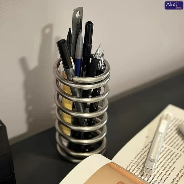 Creative Spiral Pen Holder Multifunctional Stainless Steel Desktop Storage Rack Bathroom Toothbrush Box Student Gifts 260325