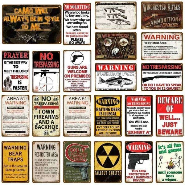 Area 51 Warning Fishing Pox Metal Signs Soliciting Winchester No Trespassing Vintage Wall Painting Poster Home Decor YJ236 26Y0325