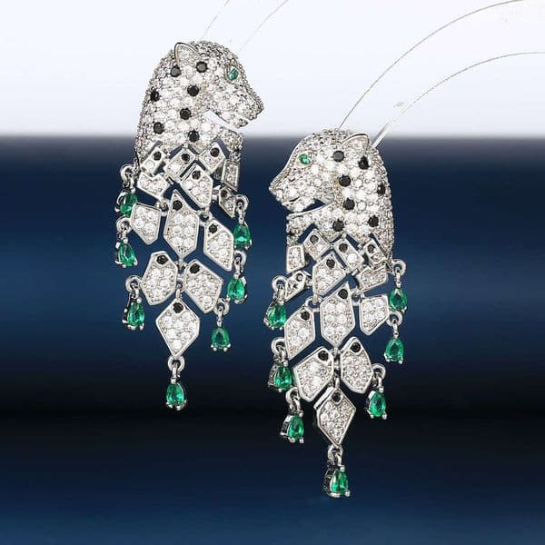 European And American Light Luxury Jewelry, Micro-Inlaid With Diamonds, Exaggerated Leopard Animal Design, S925 Silver Needle Earrings For Women, Same Style As