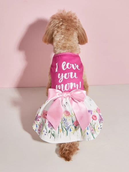 Dog Dress Girl Sleeveless Clothes Floral Pet Apparel Pink Bowknot Cat Clothing Puppy Dresses Doggy Costume Mothers Day 260325