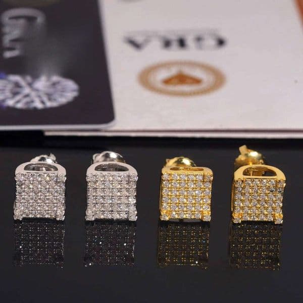 Wholesale Price Gold Plated 925 Silver 8mm Width Earrings Hip Hop Jewelry Men Women Moissanite Ear Studs