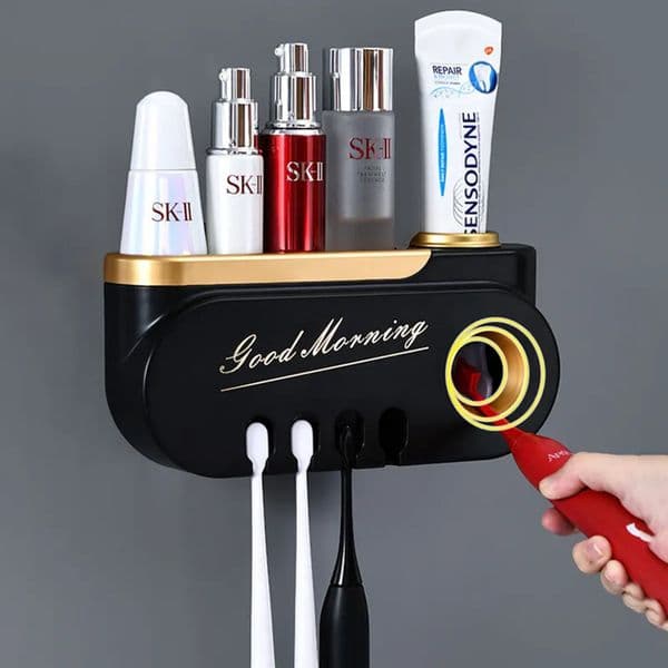 006 Designer ONEUP Multi-Hanging Toothbrush Holder Automatic Toothpaste Squeezer Dispenser Makeup Storage h Rack For Bathroom Accessories Set 210322