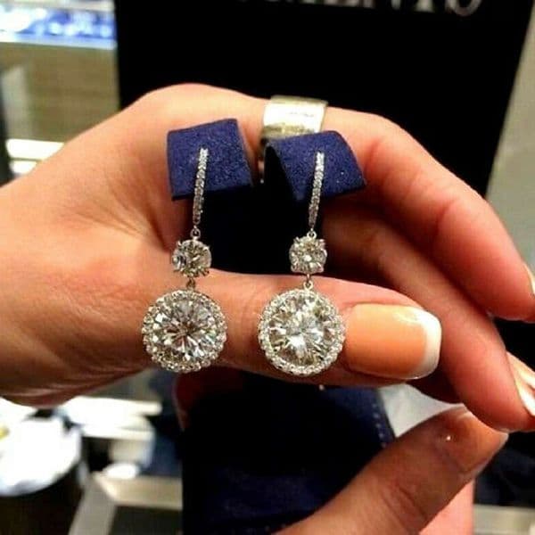 foreign trade Moissanite long ultra-shiny face-flattering luxurious and elegant earrings new trendy round earrings