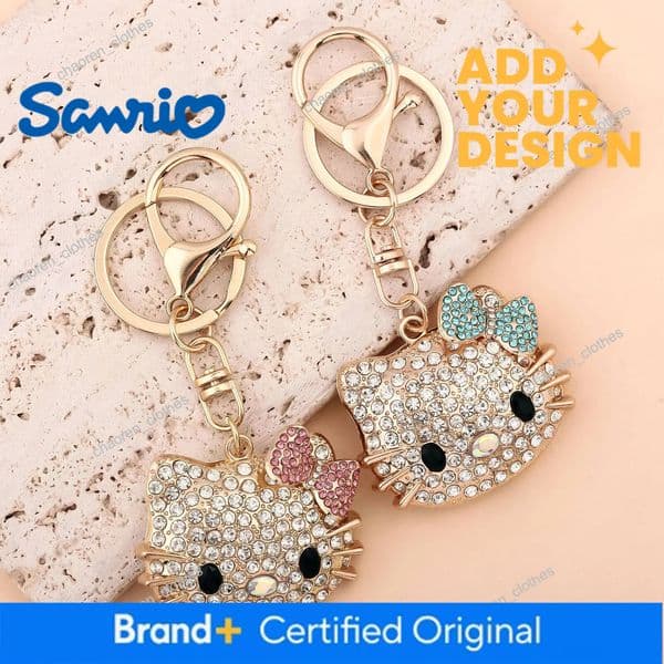 Designer Anime Hello Kitty Rhinestone Crystal Keychain Cute Kitty Cat Shape Pendant Keyring Car Key Holder Party Birthday Gifts Jewelry Luxury Goods
