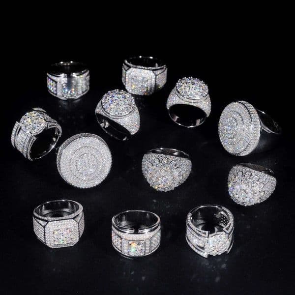 Factory Direct Sell Custom HipHop Gold Plated Jewelry Synthetic Diamond Iced Out Men VVS Moissanite Ring