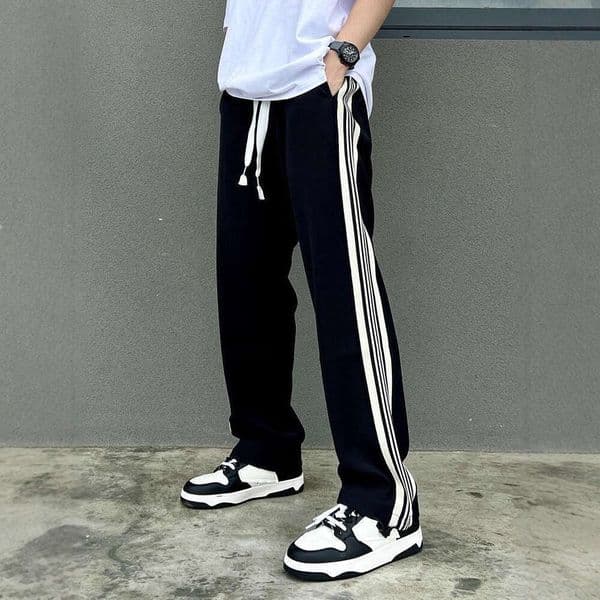 Sweatpants Running Pantalon Man Pants Men's Pants For Autumn And Winter, Straight-Leg Adjustable Casual Pants, Striped High Street Youth Sweatpants, Trendy