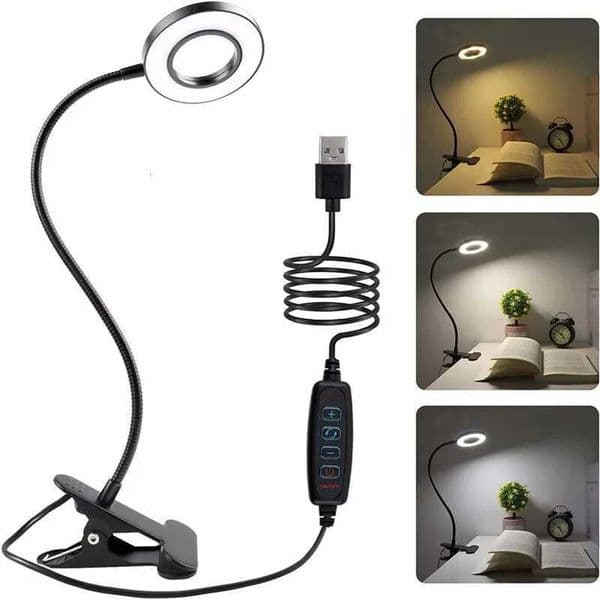 LED Clip Desk Lamp 48 LEDs USB Rechargeable Book Light Flexible Eye Protection Gooseneck 3 Level Adjustable Light Brightness H260325