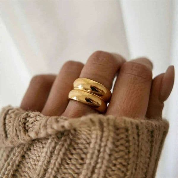 Vintage 18K Gold Plated Stainless steel double layer Rings Women Men Party fashion Jewelry Gift for Her Mariasz Minimalist