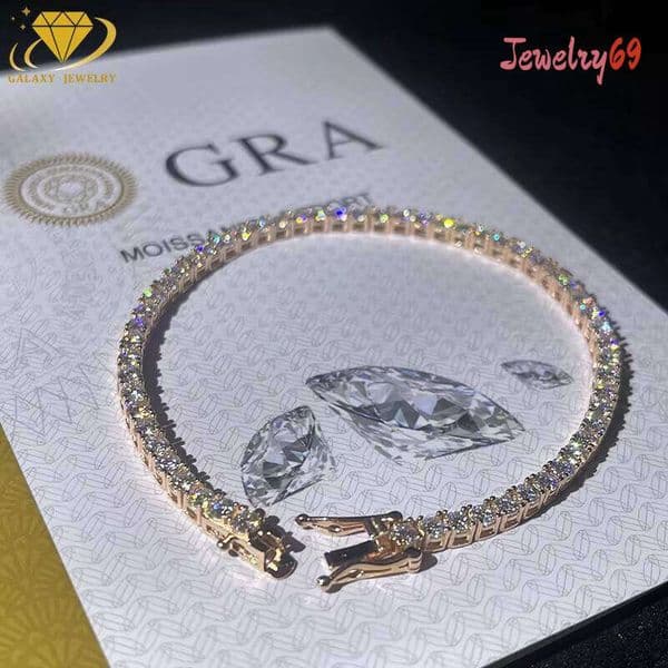 3Mm Fashion Classics Jewelry S925 D VVS Moissanite Diamond Chain Rose Gold Color Tennis Bracelet Custom Lock For Men And Women