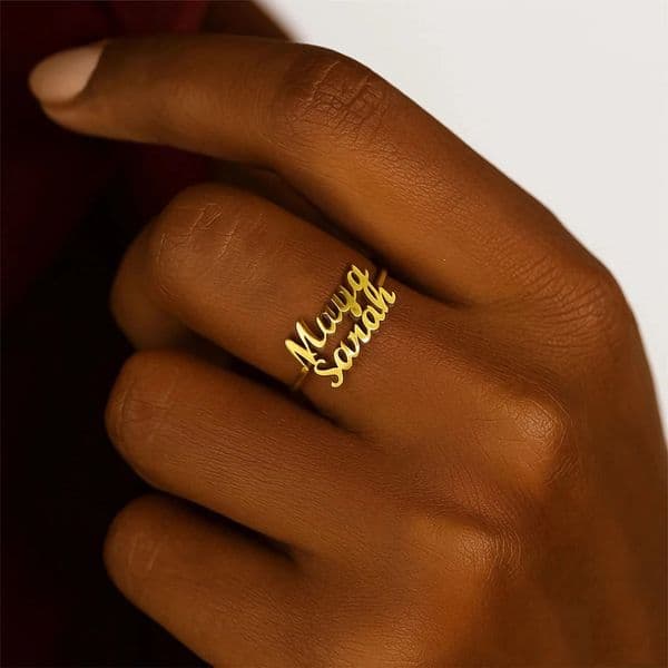 Custom Double Name Rings For Women 18K Gold Plated Stainless Steel Personalized Two Name Ring Wedding Anniversary Birthday Gift 260324