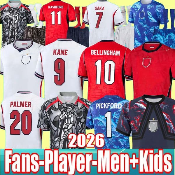 England World Cup 2627 Football Shirt Home and Away Set Football Shirt Men's Children's Set KANE BELLINGHAM SAKA FODEN PALMER Customized Number Set