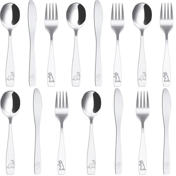 915Pcs Kids Silverware Set 410 Stainless Steel Fork Spoon and Cutter Funny Dinosaur Flatware for Children Toddler 260325