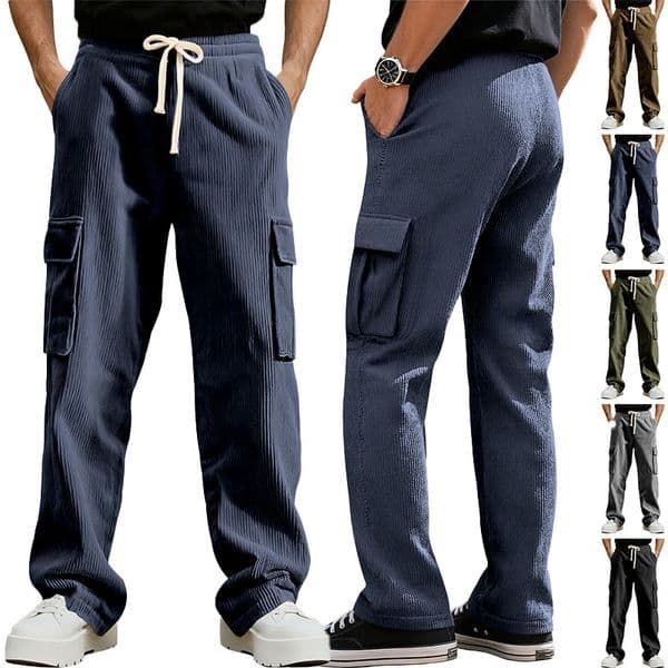 Summer American Retro Workwear Casual Sports Essential Pants Pants Men Loose Straight Wide-leg Corduroy Trousers