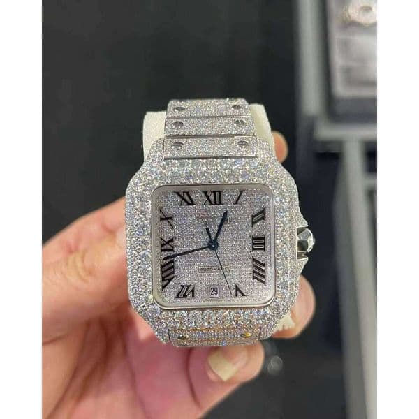 VVS Moissanite Diamond Square Quartz Iced Out Watch Stainless Steel Band Fashionable Jewelry for Men and Women