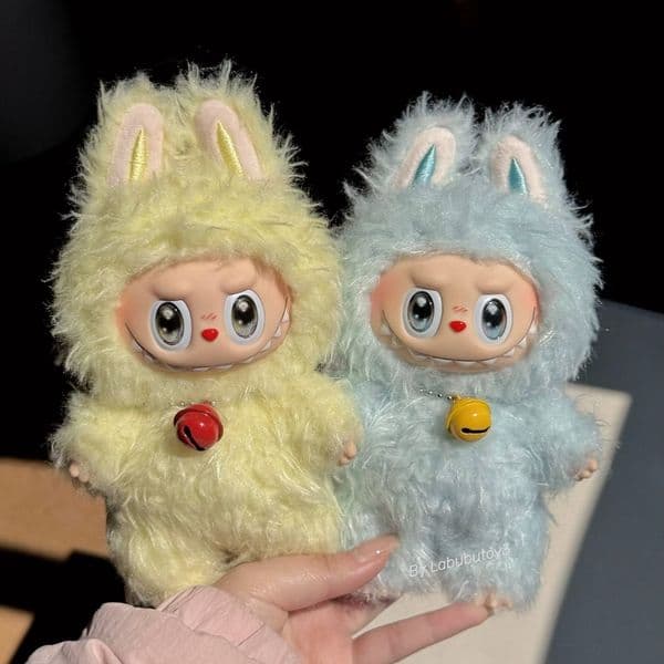 THE MONSTERS 18cm Labubu Blue & Yellow Small Vinyl Plush Pendant Doll Handmade Custom Design Cute Anime Figure Toy YIZHIXING