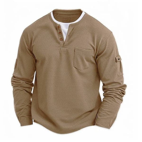 Mens Long Sleeve Button Henley Neck T-Shirt Casual Solid Color Waffle Fashion Two-Piece Comfortable Fit Shirt 260402