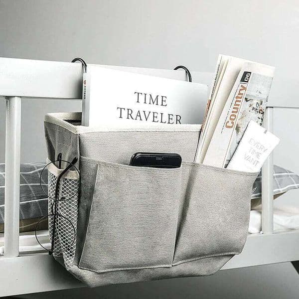 Bedhead basket Cotton linen fabric sofa hanging bag Bedside shelf Dormitory and apartment storage 26H0325