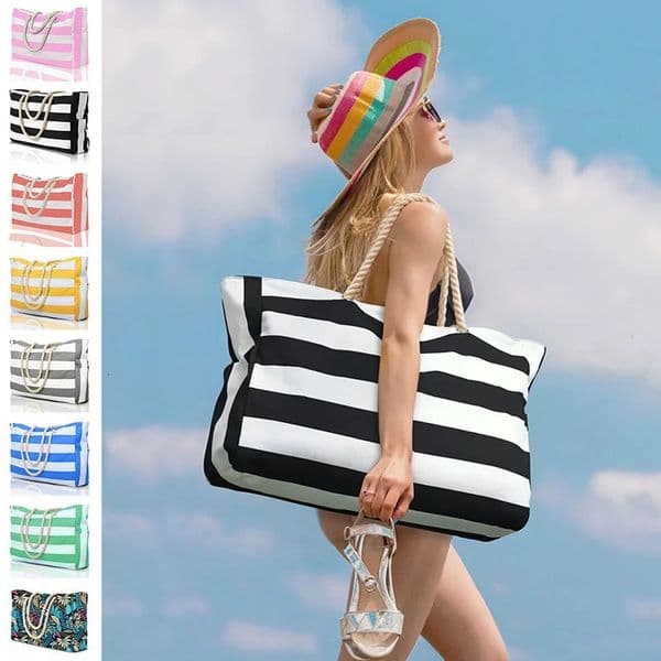 Bohemia Womens Handbag Large Capacity Stripes Tote Bag For Women Foldable Beach Waterproof And Sand Resistant Travel 260325