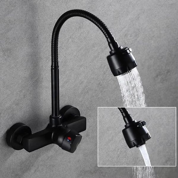 BlackBrushed Kitchen Faucet Wall Mount 2 Function and Cold Water Sink 360 Degree Rotating Sprayer 260325