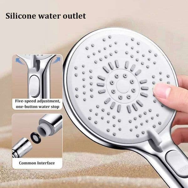 5 Jet Modes Shower Head Pressure Water Saving Showerhead with One-click Stop High Flow Rainfall Spray Bathroom Accessories 26Y0325