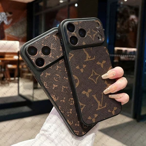 Designer Phone Case 17 Pro Max Golden Badge Luxury iPhone Case with Card Holder for iPhone 16 ProMax Cases 15 14 13 12 11 Plus Cell Phone Cases Leather Mobile Cover Metal thumbnail 2