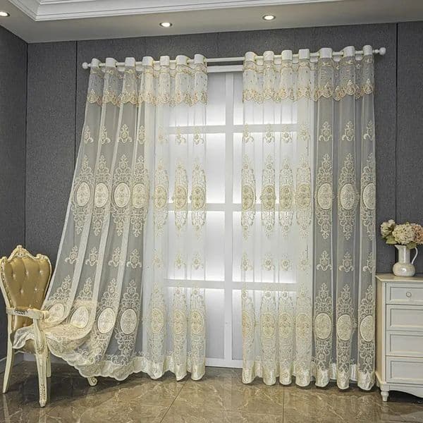 1pc y PunchedHole European Style HighEnd Embroidered Beaded Sheer Curtain Elegant n For Living Room Bedroom 260325