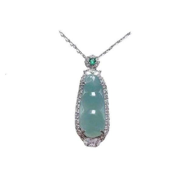 Jade Green And Lucky Bean Pendant, Copper Inlaid With Jade, Fashionable Women's Pendant Liuyuemoshang