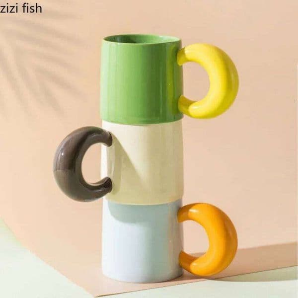 Contrasting Ceramic Mugs Personality Couple Coffee Water Breakfast Cups Milk Cup Tea Mug Juice Glasses 26Y0326