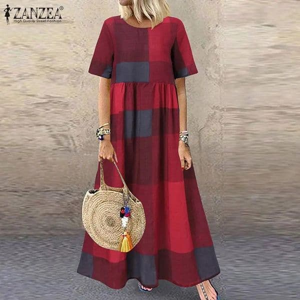 Vintage Printed Maxi Dress Summer Sundress ZANZEA 2025 Casual Short Sleeve Holiday Floral Vestidos Female O Neck Robe 260326