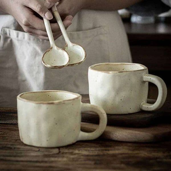 NEW Design Stoneware Handmade Japanese Style Vintage Retro Coffee Cup Afternoon Tea Ceramic Mug Set With Spoon Drop Shipping 26Y0326
