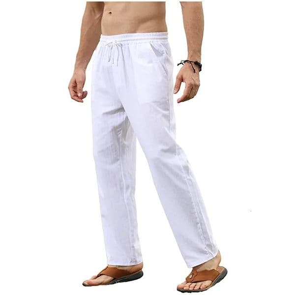 Mens Cotton Linen Pants Casual Loose Male Breathable Solid Color Drawstring Jogger Yoga Baggy Trousers 260326