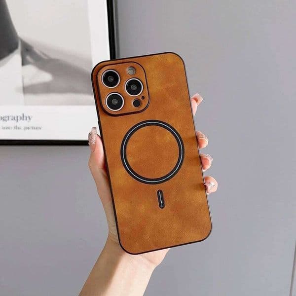 Retro Matte Leather Magnetic Wireless Charge Case For iPhone 16 15 14 13 12 11 Pro Max Plus Comfortable Back Cover 26L0326