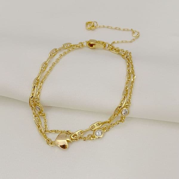Real 18K Gold Plated Double Layered Chain Charm Bracelet KS Gift New York With Free Dust Bag SZ0957