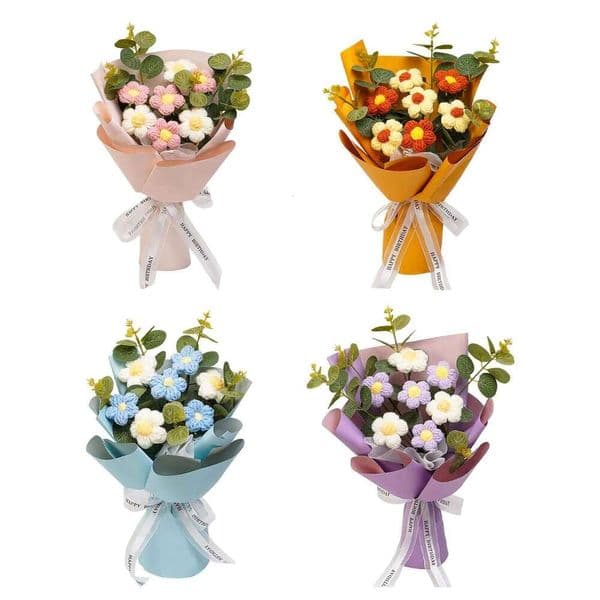 Crochet Flower Mother Day Versatile Floral Arrangements Hand Woven Bouquet for Desktop Party Wedding Home Gift 26H0326