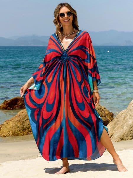 Beach Cover Ups Rose Butterfly Swing Printed Hand Woven Plus Size Swimsuit Coverups Kaftan Dressess Factory Supply 260318BANJIA