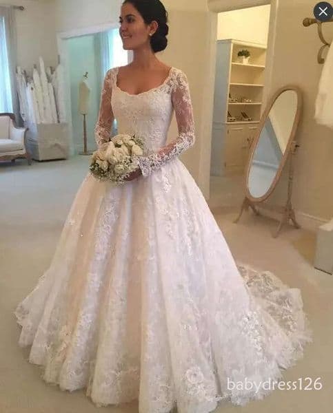 2026 Vintage Cheap A Line Wedding Dresses Scoop Neck Lace Appliques Long Sleeves Sweep Train Button Back Plus Size Formal Bridal Gowns 403 ZD19