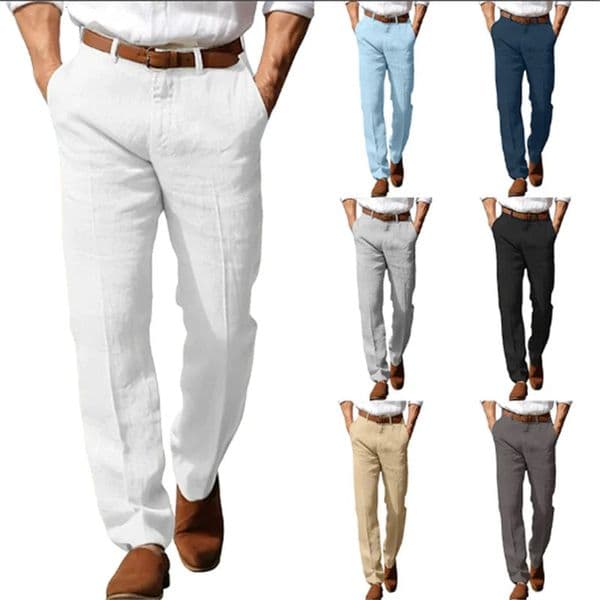 Mens Formal Linen Summer Pants Straight Tube Solid Color Comfortable Breathable Business Fashion Basic Style Trousers 260326
