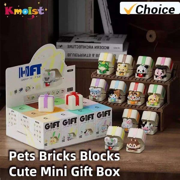 12 Styles/Set Cute Pet Series Gift Box Cartoon Building Blocks DIY Assembled Animals Toys For Kids Birthday Christmas Gifts