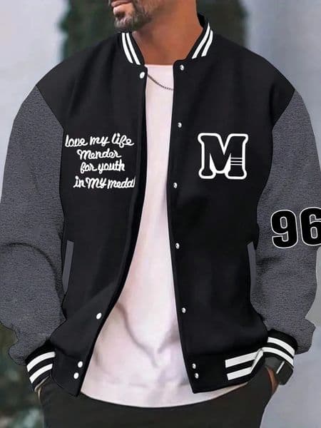 Love My Life Mender Youth In My Medal Print Men Streetwear Hip Hop Button Jacket Casual Loose Baseball Jersey Autumn Unisex Top 260323