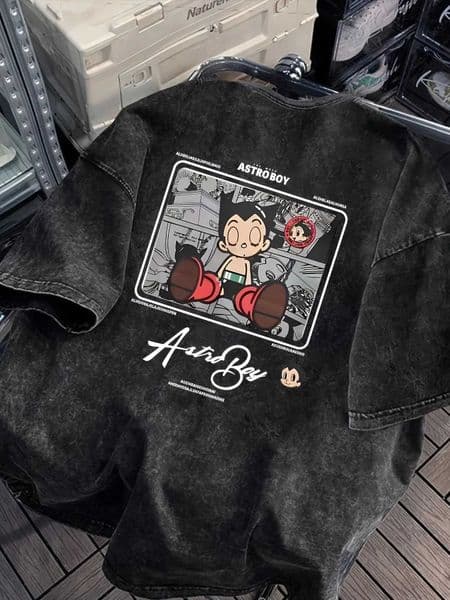 Mens Summer 100 Cotton Breathable Comfortable Water-washed Versatile Round-neck Short-slved T-shirt Cartoon Casual Pattern L260326