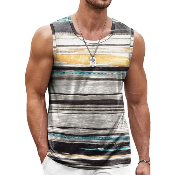 3D Printed Colorful Stripes Tank Tops For Man Color Block Fashion Pattern Tees Summer Casual Vest Loose Sports Street Tank Top 260323