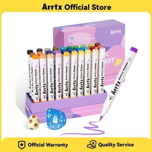 NEW Arrtx 30 Colors Acrylic Pens Rock Painting Extra Brush Tip Water Based Paint Markers for Stone Toxic No Odor 26W0326
