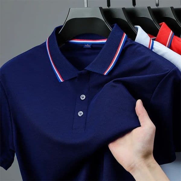 Mens Casual Solid Color Short Sleeve Polo Shirt 2025 Summer Fashionable Comfortable Versatile Top for Men 260326