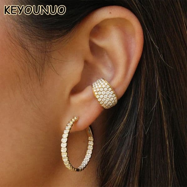 KEYOUNUO Gold Plated CZ Ear Cuff Earrings for Women Exquisite Zircon Piercing Clip Earrings Party Wedding Jewelry Wholesale 260325