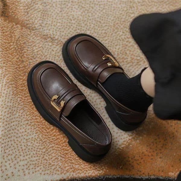 Ddmysports British Style Soft Soled Brown Women S Leather Shoes Spring New Versatile Retro Flat Slip On Loafers Outdoor